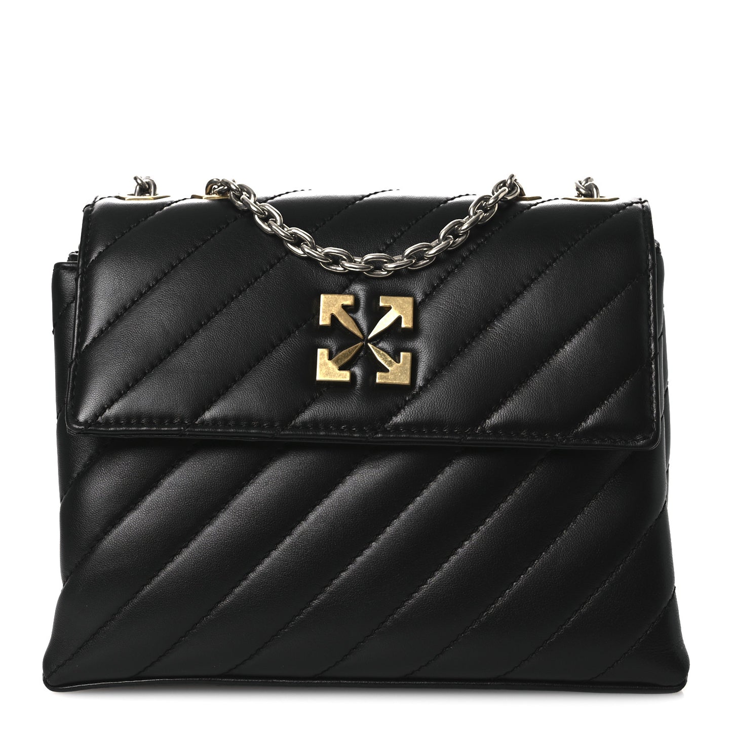 Calfskin Diagonal Quilted Jackhammer 24 Shoulder Bag Black