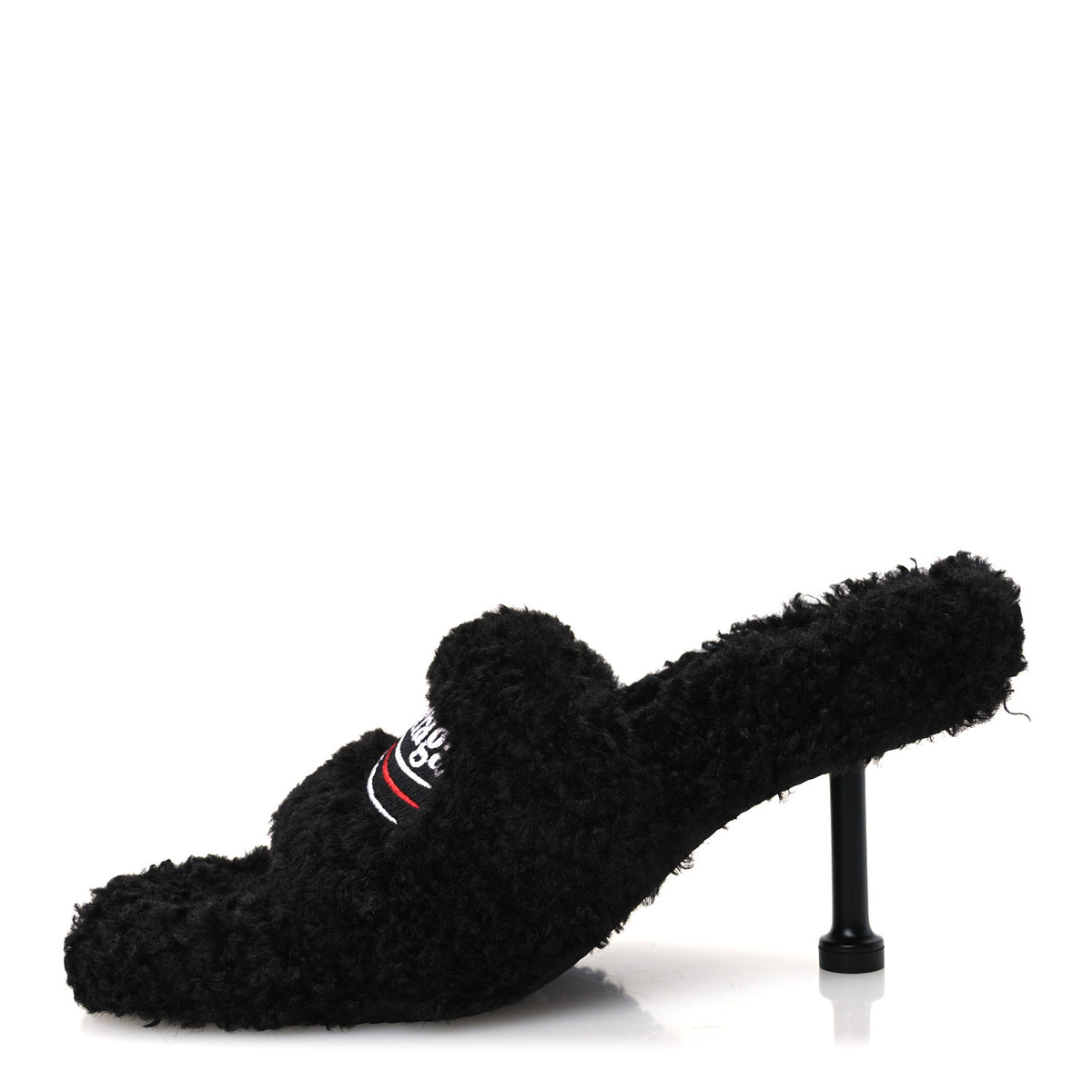 Balenciaga Faux Shearling Political Campaign Logo 80mm Sandals 37 Black 1 of 8