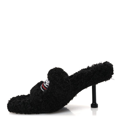 Balenciaga Faux Shearling Political Campaign Logo 80mm Sandals 37 Black 1 of 8