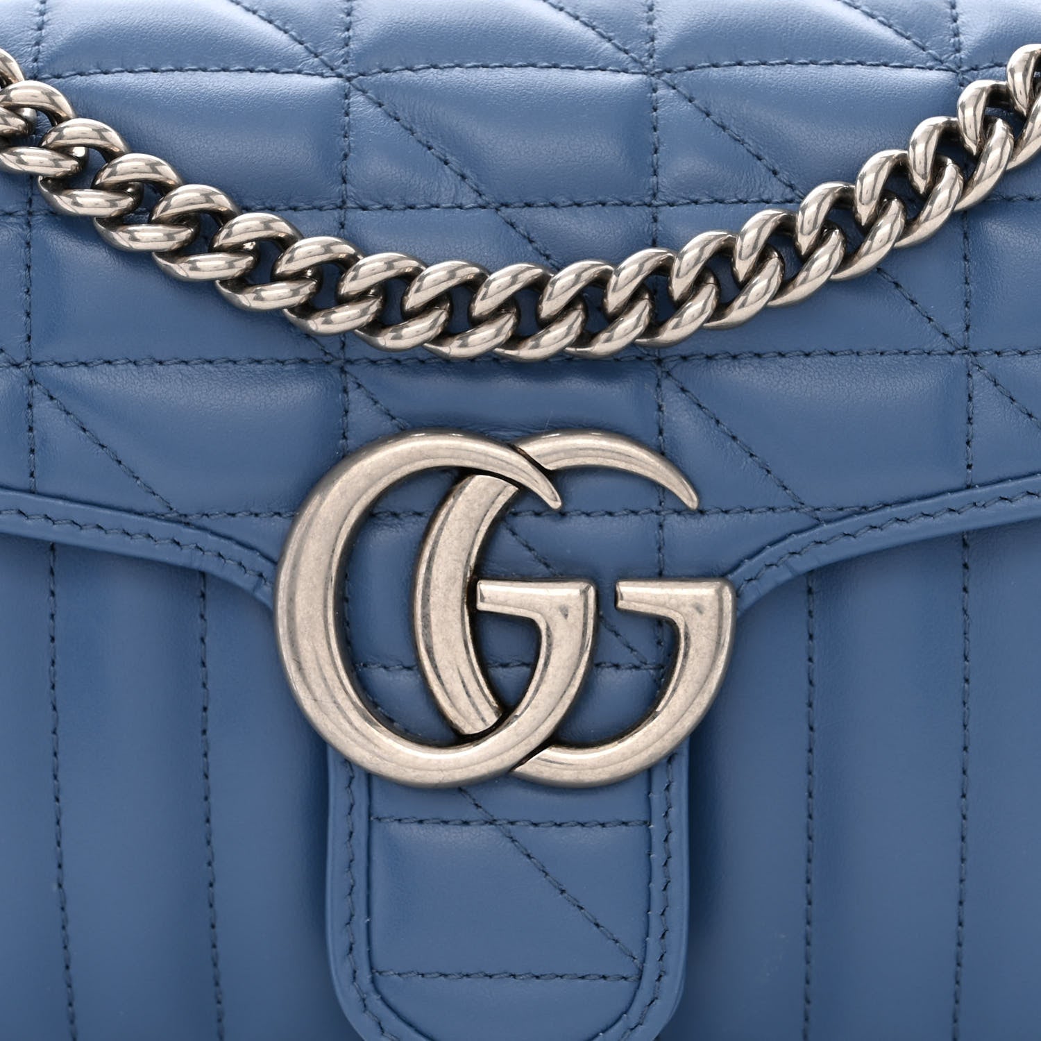 Gucci Calfskin Matelasse Aria Small GG Marmont Shoulder Bag Clear Blue 8 of 10