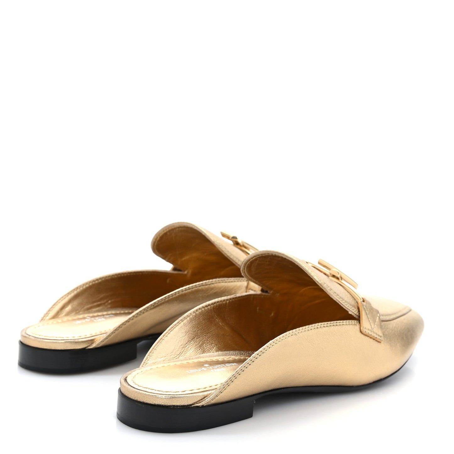 Metallic Lambskin Upper Case Open Back Flat Loafer 37 Gold