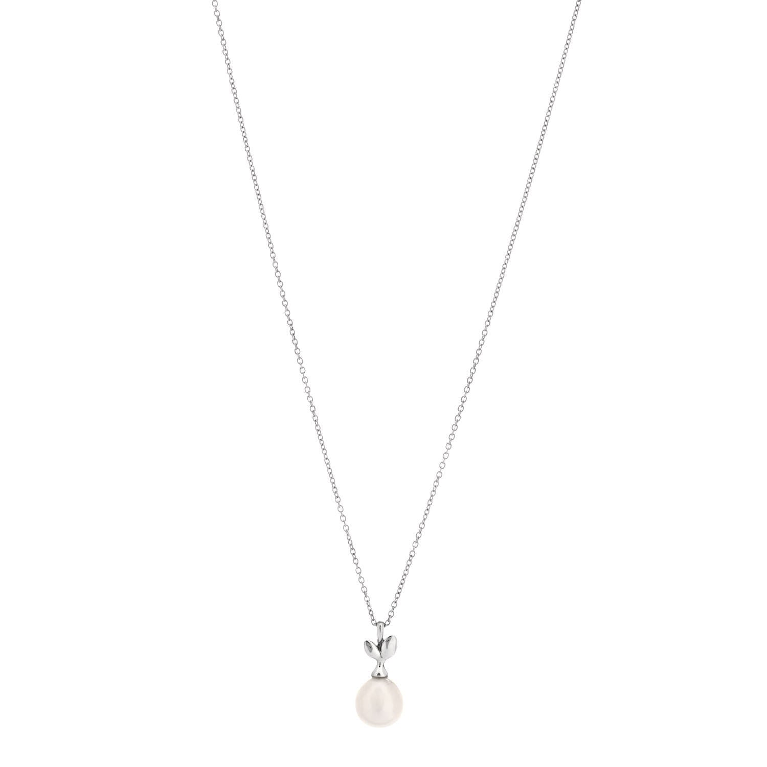 Tiffany Sterling Silver Pearl Paloma Picasso Olive Leaf Drop Pendant Necklace 1 of 4