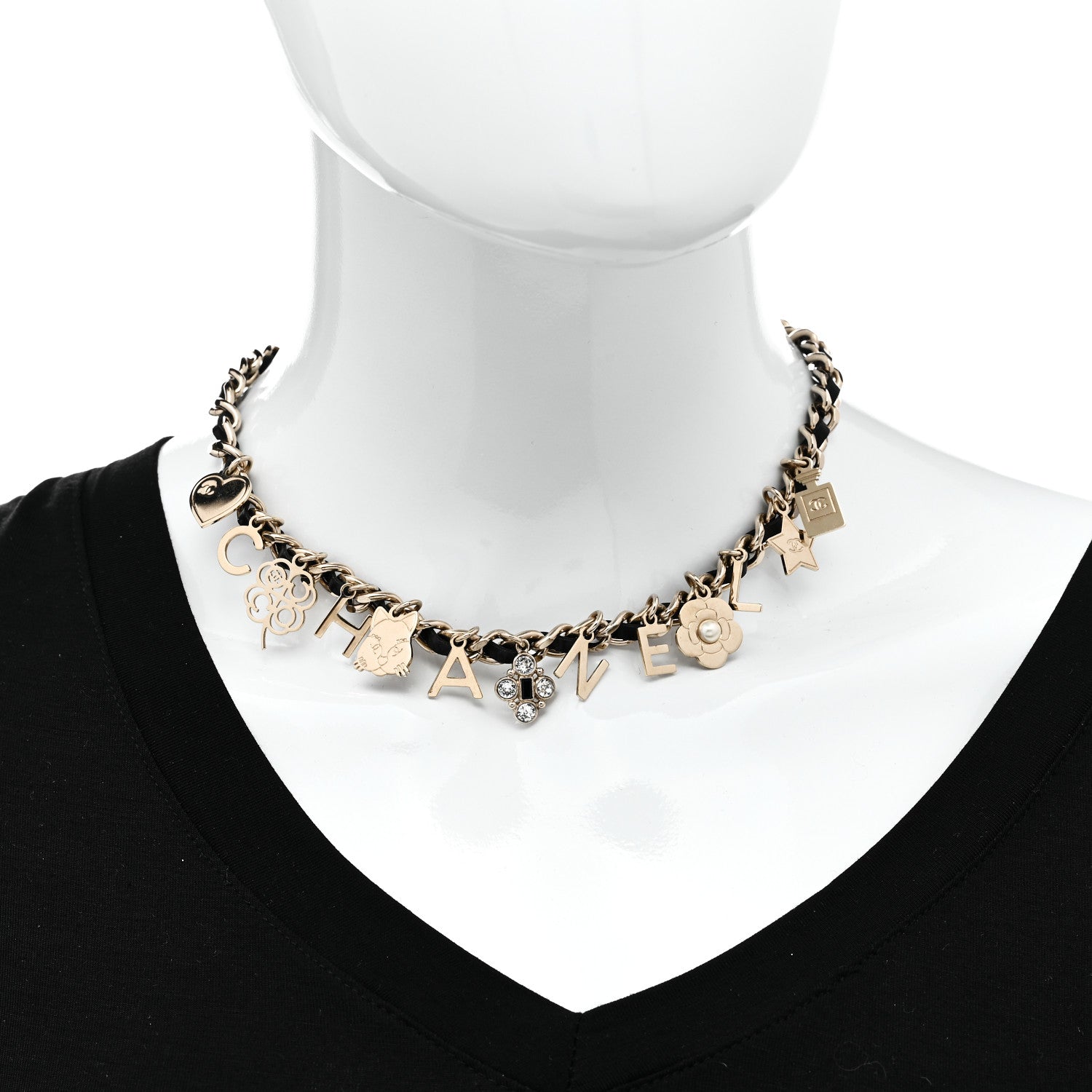 Chanel Lambskin Crystal CC Logo Charming Choker Gold Black 2 of 6