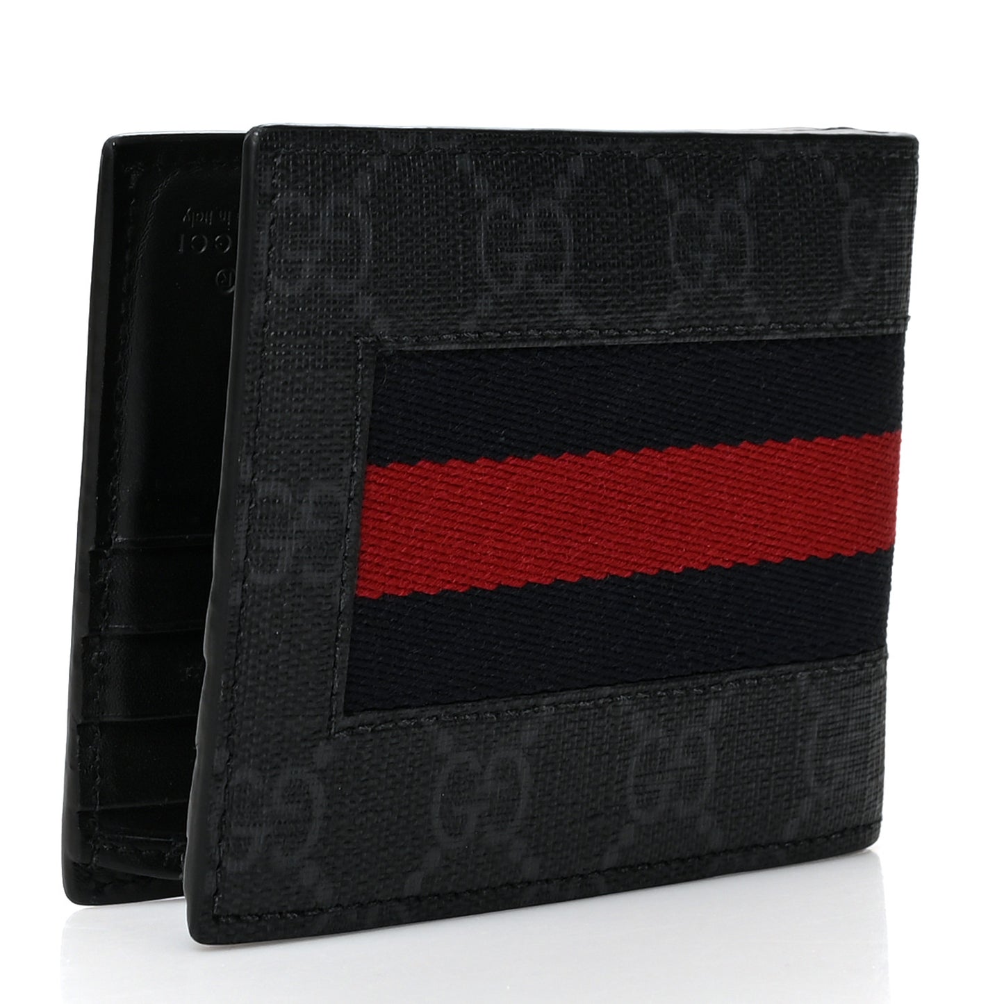 GG Supreme Monogram Selleria Calfskin Web New Web Bi-Fold Wallet Black