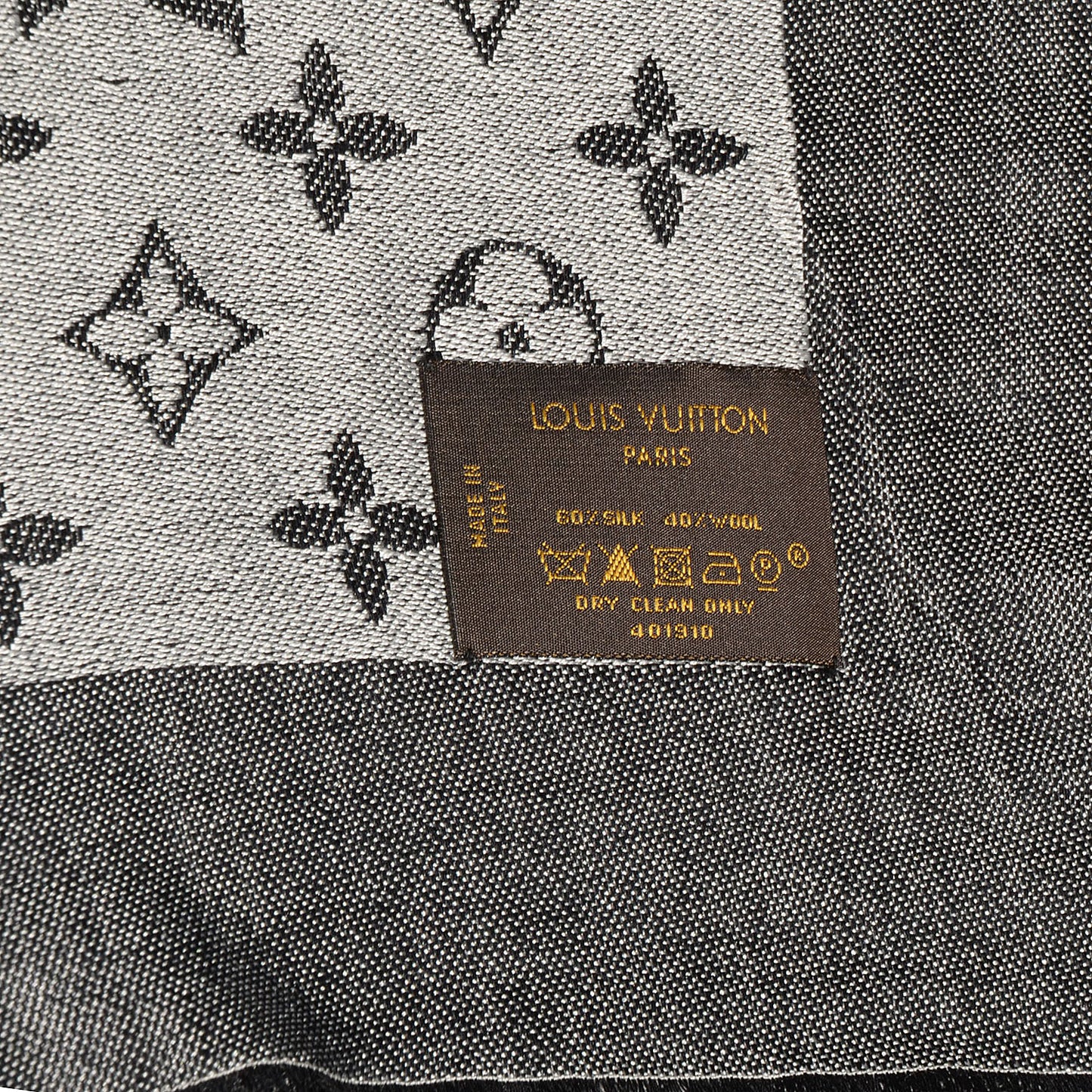Silk Wool Monogram Denim Shawl Black