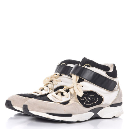 Chanel Mens Suede Calfskin CC High Top Sneakers 43 White Black 3 of 13