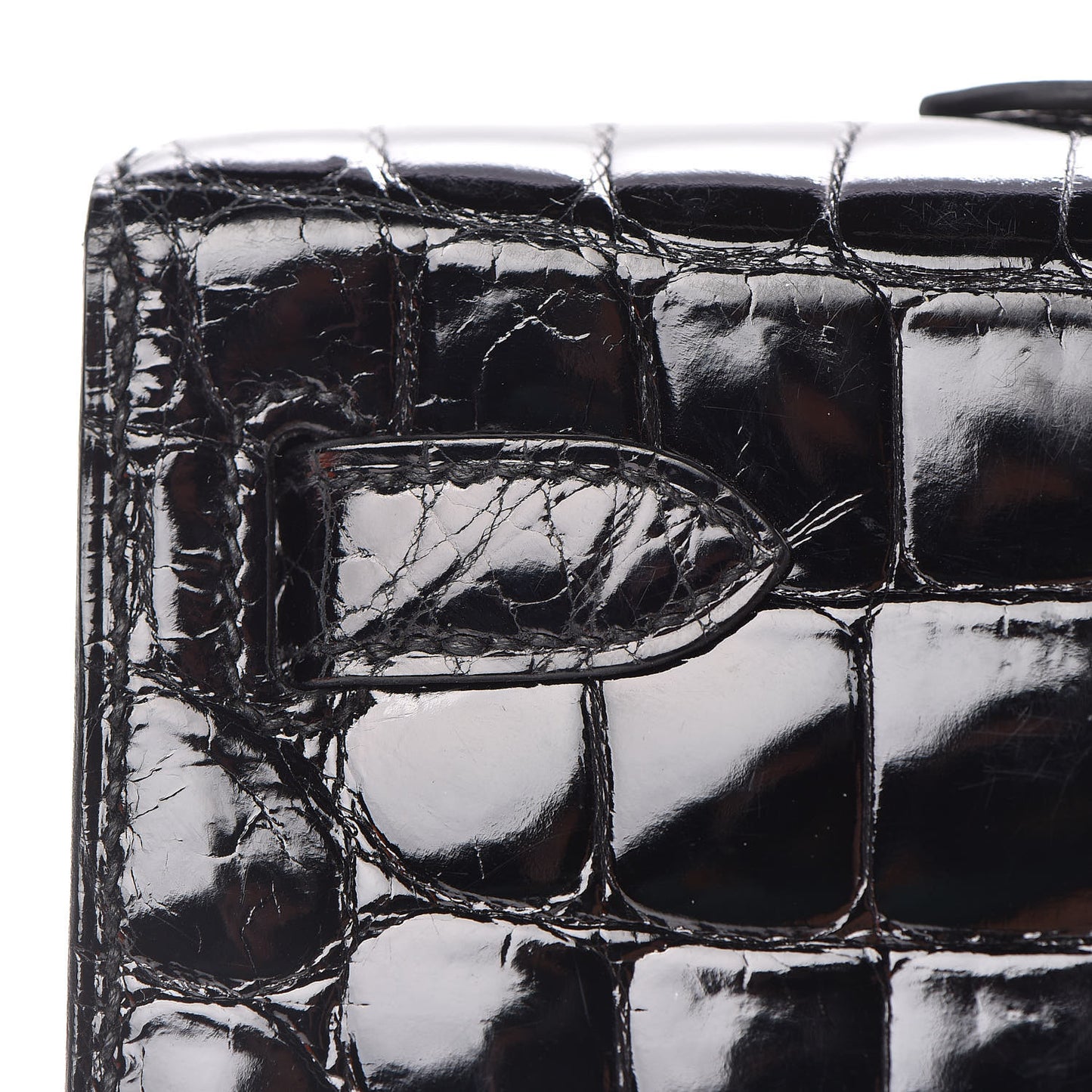 Shiny Niloticus Crocodile Kelly Cut Pochette Black