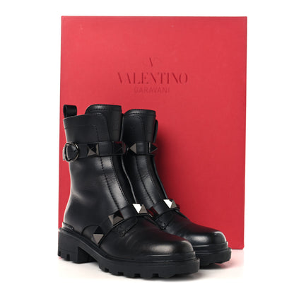 Valentino Garavani Calfskin Tonal Roman Stud 20/40mm Combat Boots 36.5 Black 9 of 9
