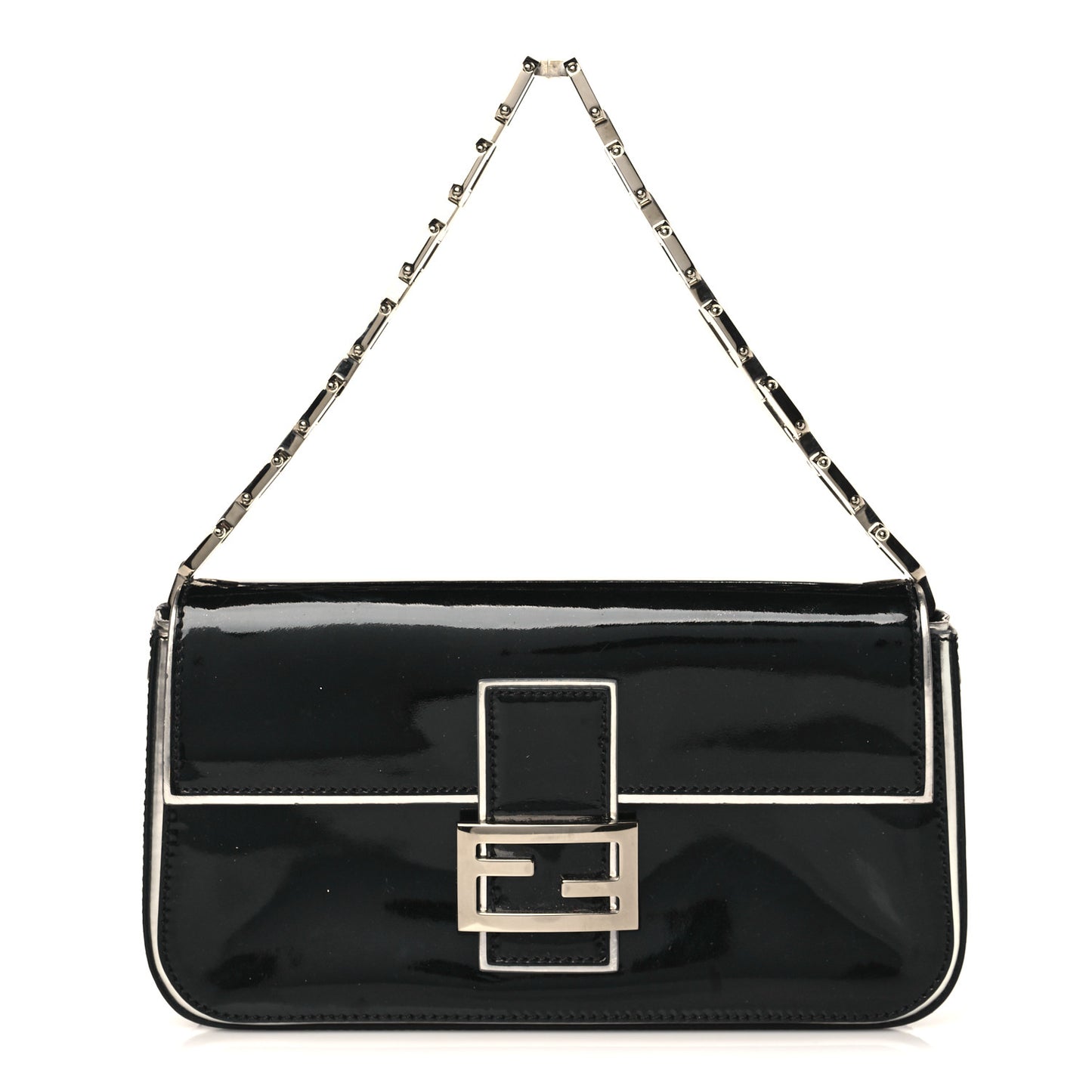 Vernice Chain Handle Baguette Black