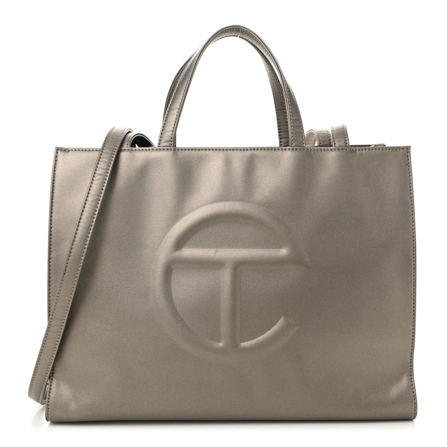 Metallic Vegan Leather Medium Shopping Bag Bronze
