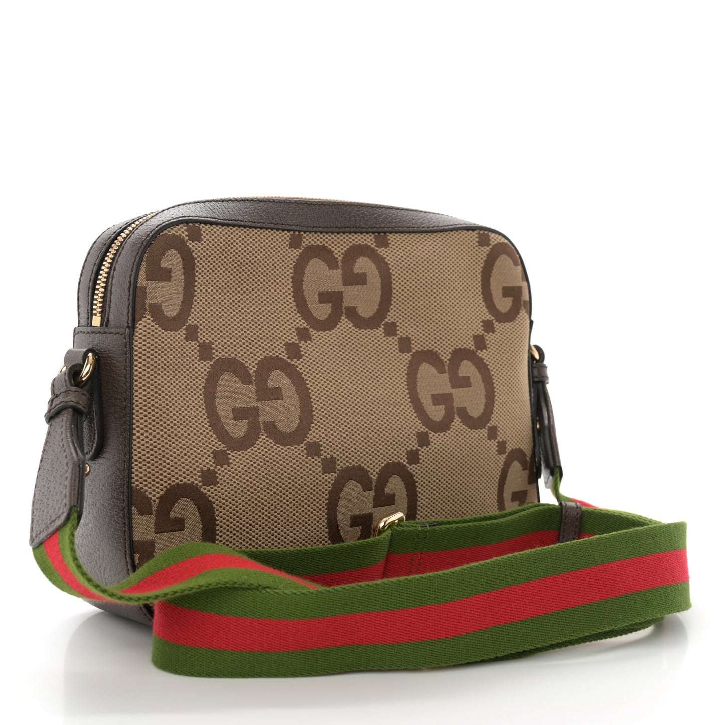 Monogram Jumbo GG Textured Dollar Calfskin Web Messenger Shoulder Bag Camel Ebony New Acero