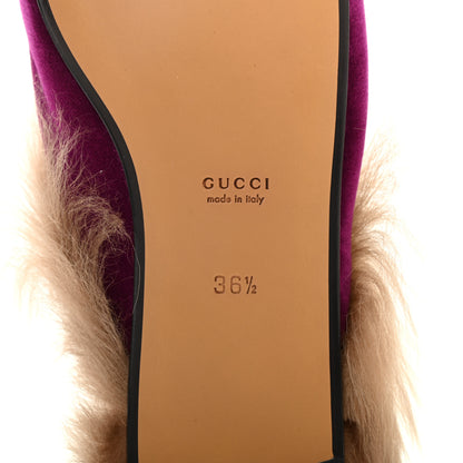 Gucci Velvet Fur Womens Princetown Slippers 36.5 Fucsia Violet Cyclamen Natural 7 of 7