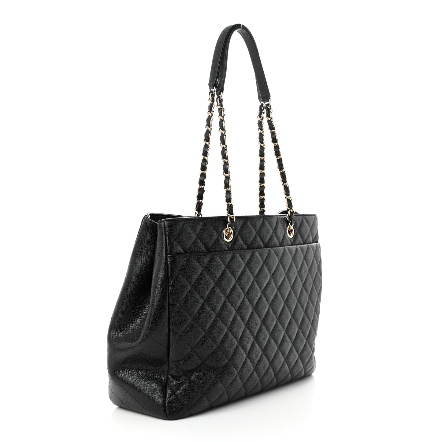 Caviar Quilted Large Shopping Tote Black