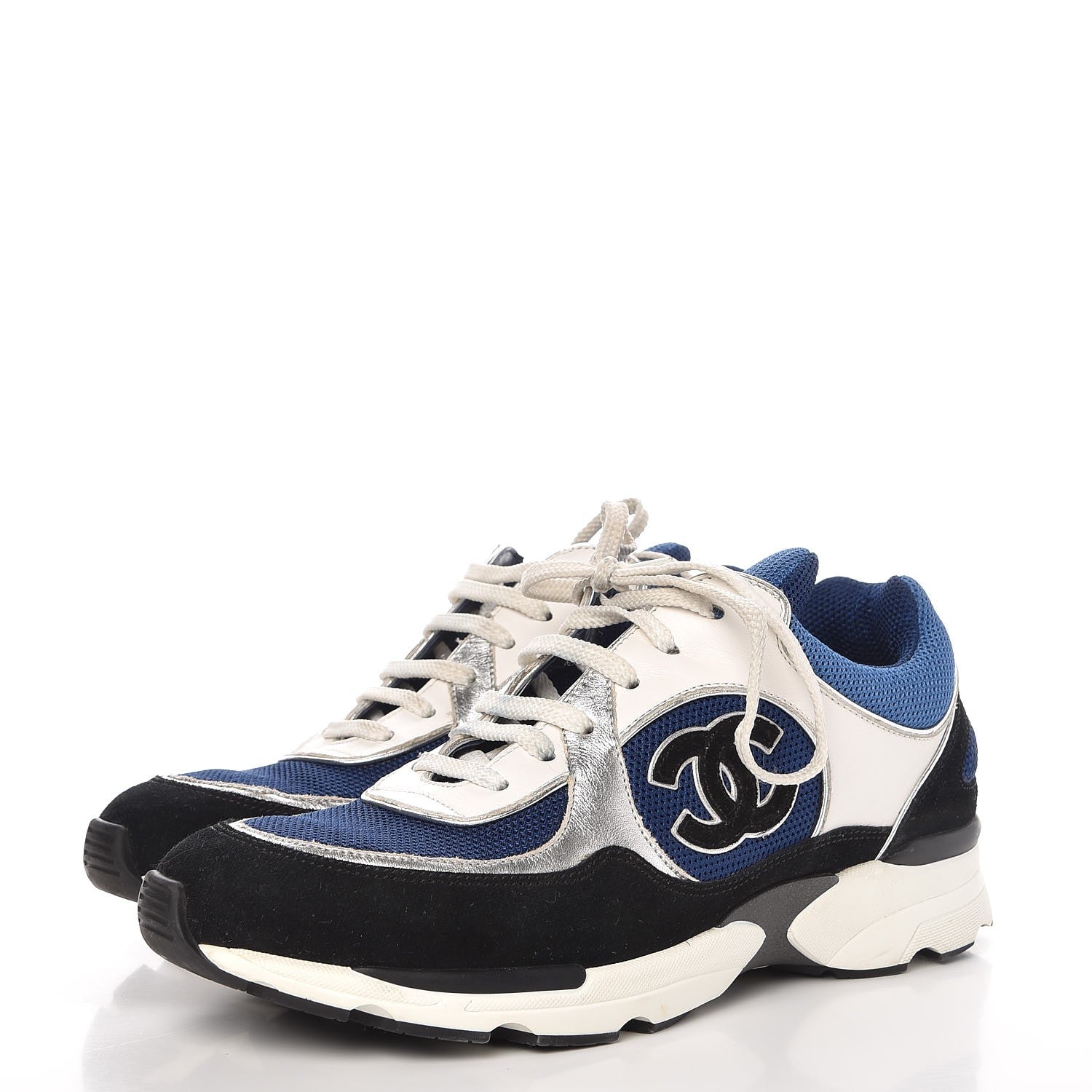 Chanel Suede Calfskin CC Sneakers 39 Blue Black 3 of 11