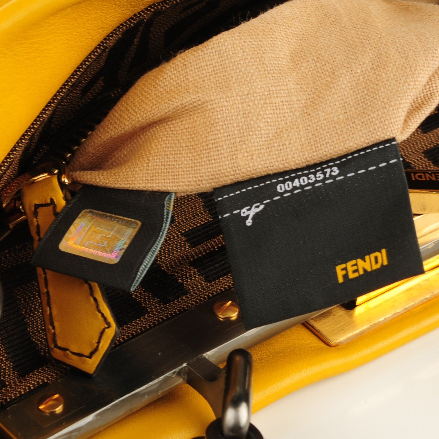 Fendi Vitello Zucca Large Peekaboo Iconic Satchel Yellow Tobacco 8 of 8