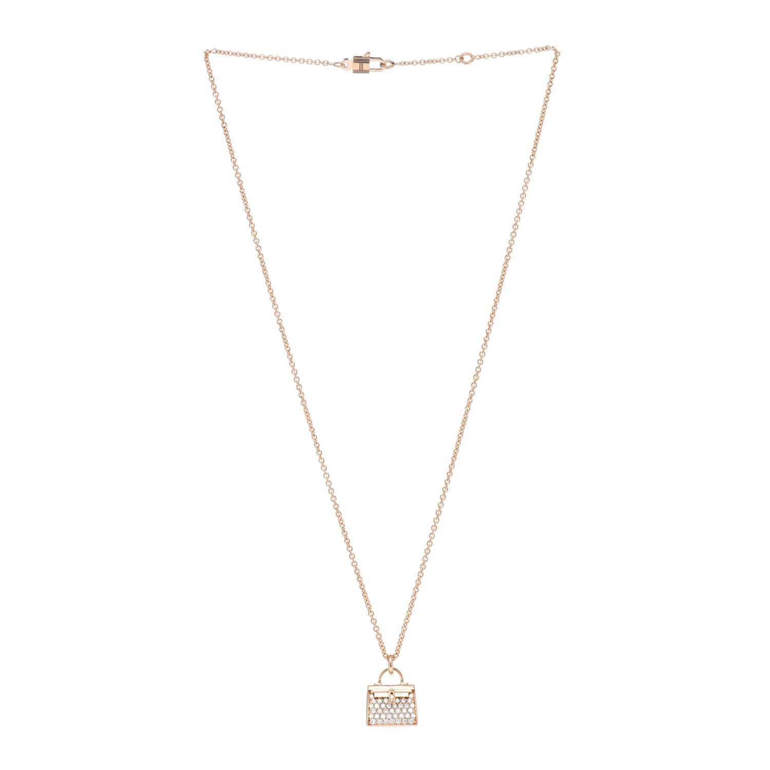 Hermes 18K Rose Gold Diamond Kelly Amulettes Pendant Necklace 3 of 5