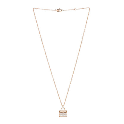 Hermes 18K Rose Gold Diamond Kelly Amulettes Pendant Necklace 3 of 5