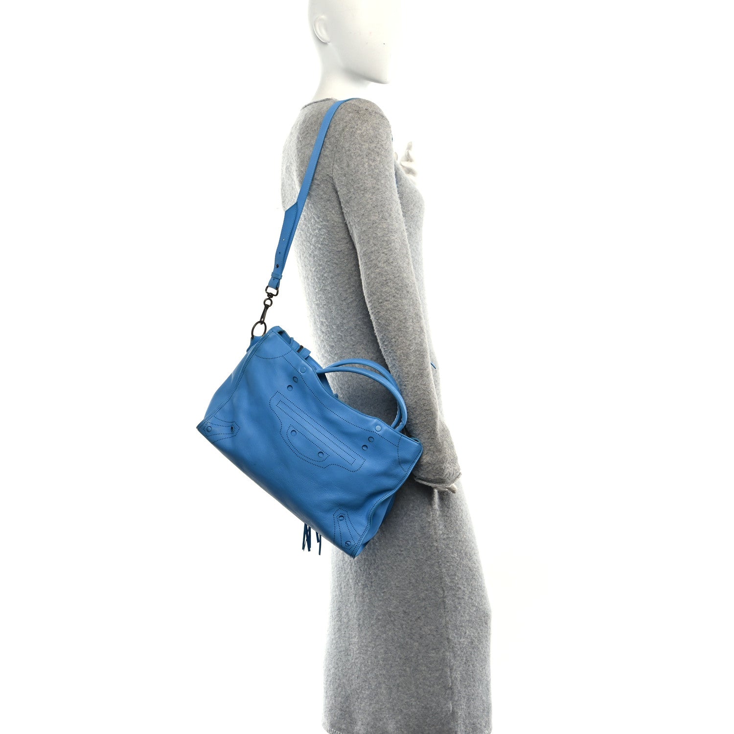 Balenciaga Veau Soyeux Perforated Blackout Hardware City Bleu Turquoise 2 of 10