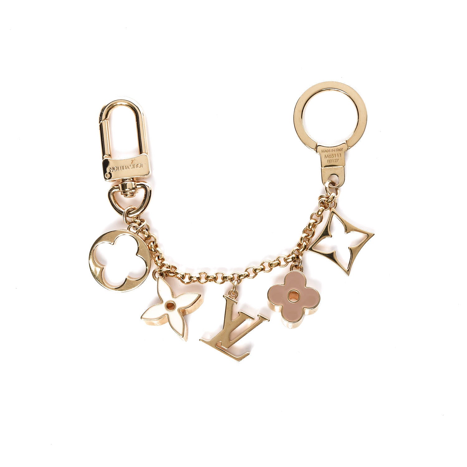 Louis Vuitton Brass Enamel Fleur De Monogram Bag Charm Chain Gold 1 of 2