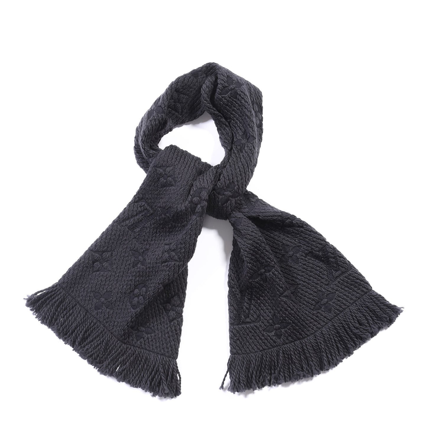 Wool Silk Logomania Scarf Charcoal Grey
