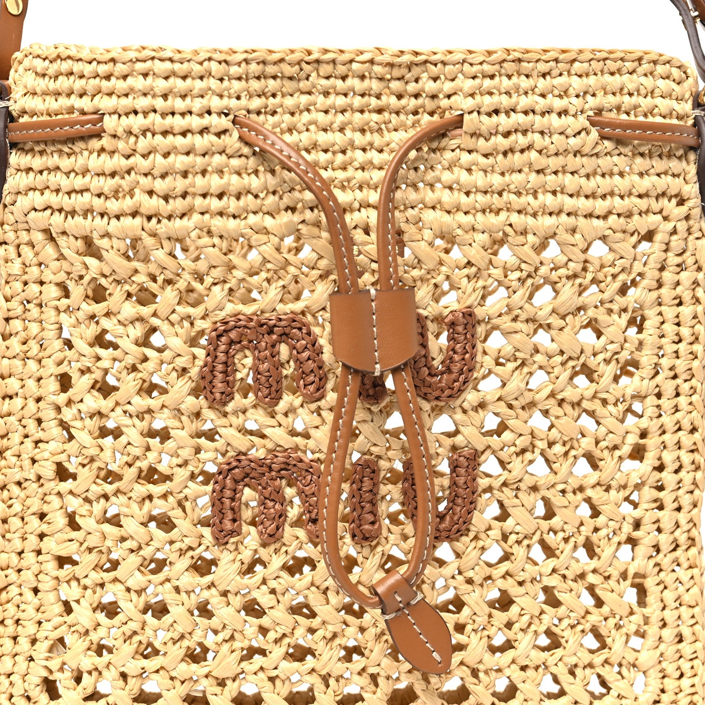 Raffia Crochet Drawstring Pouch Naturale Cognac