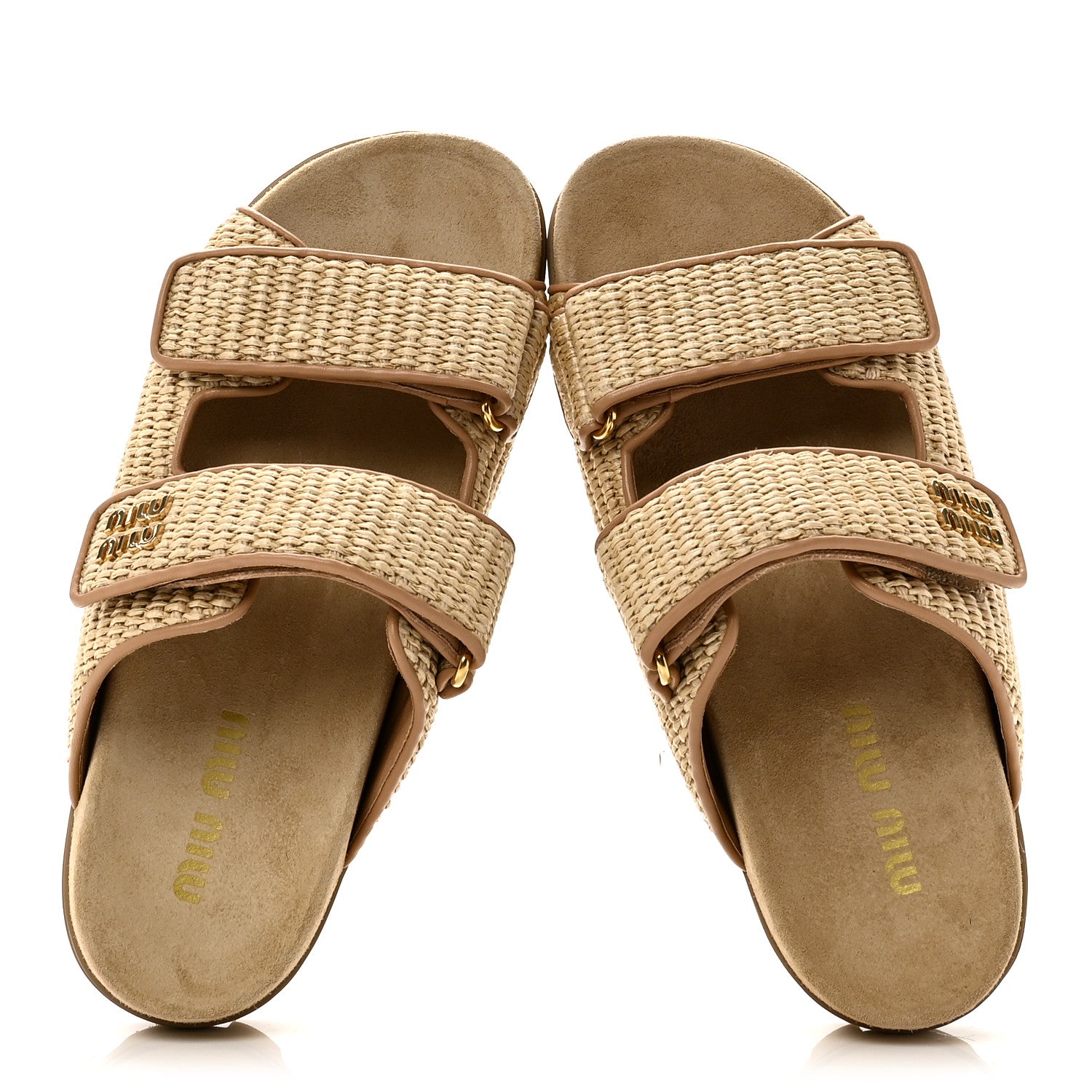 Miu Miu Raffia Logo Slide Sandals 39 Naturale 6 of 10
