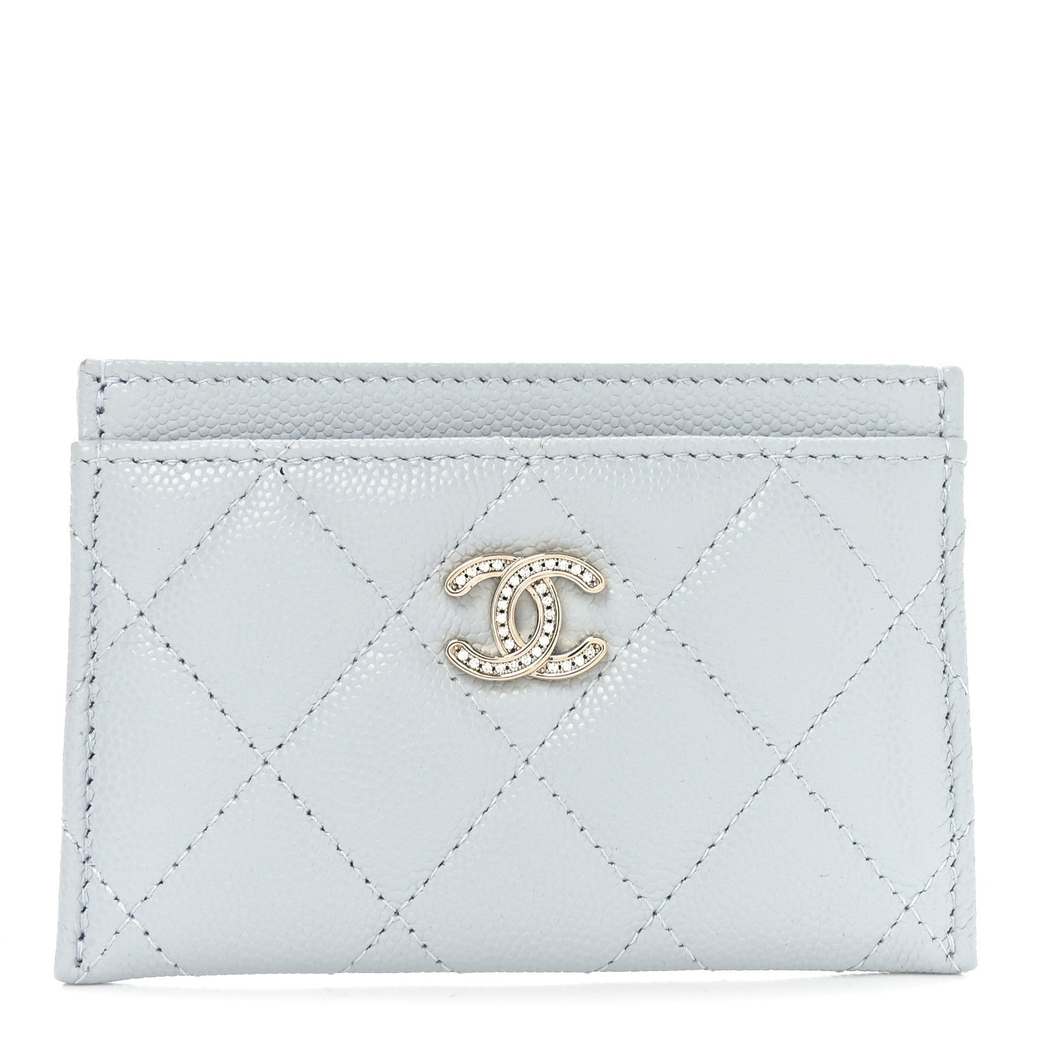 Chanel Caviar Quilted Crystal CC Card Holder Light Blue 1 of 8