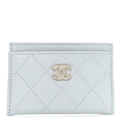 Chanel Caviar Quilted Crystal CC Card Holder Light Blue 1 of 8