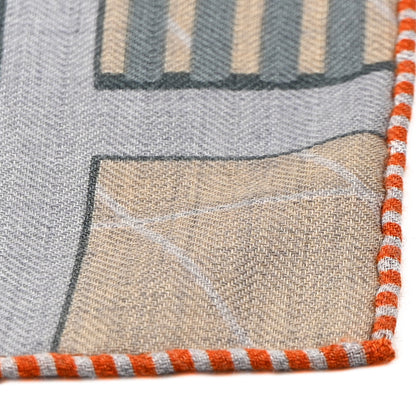 Hermes Cashmere Silk Horse Club Shawl 140 Gris Chine Orange 6 of 11