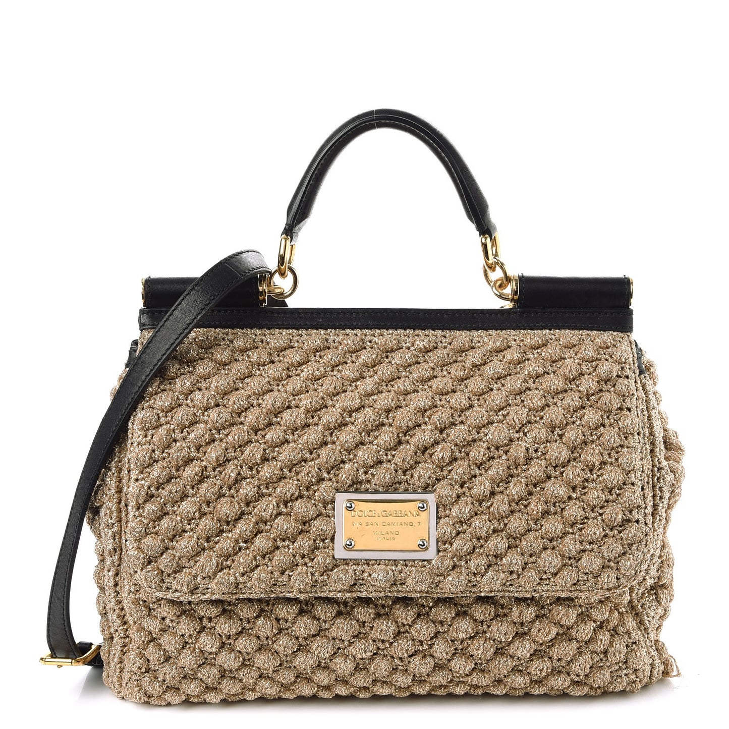 Metallic Crochet Miss Sicily Top Handle Flap Gold