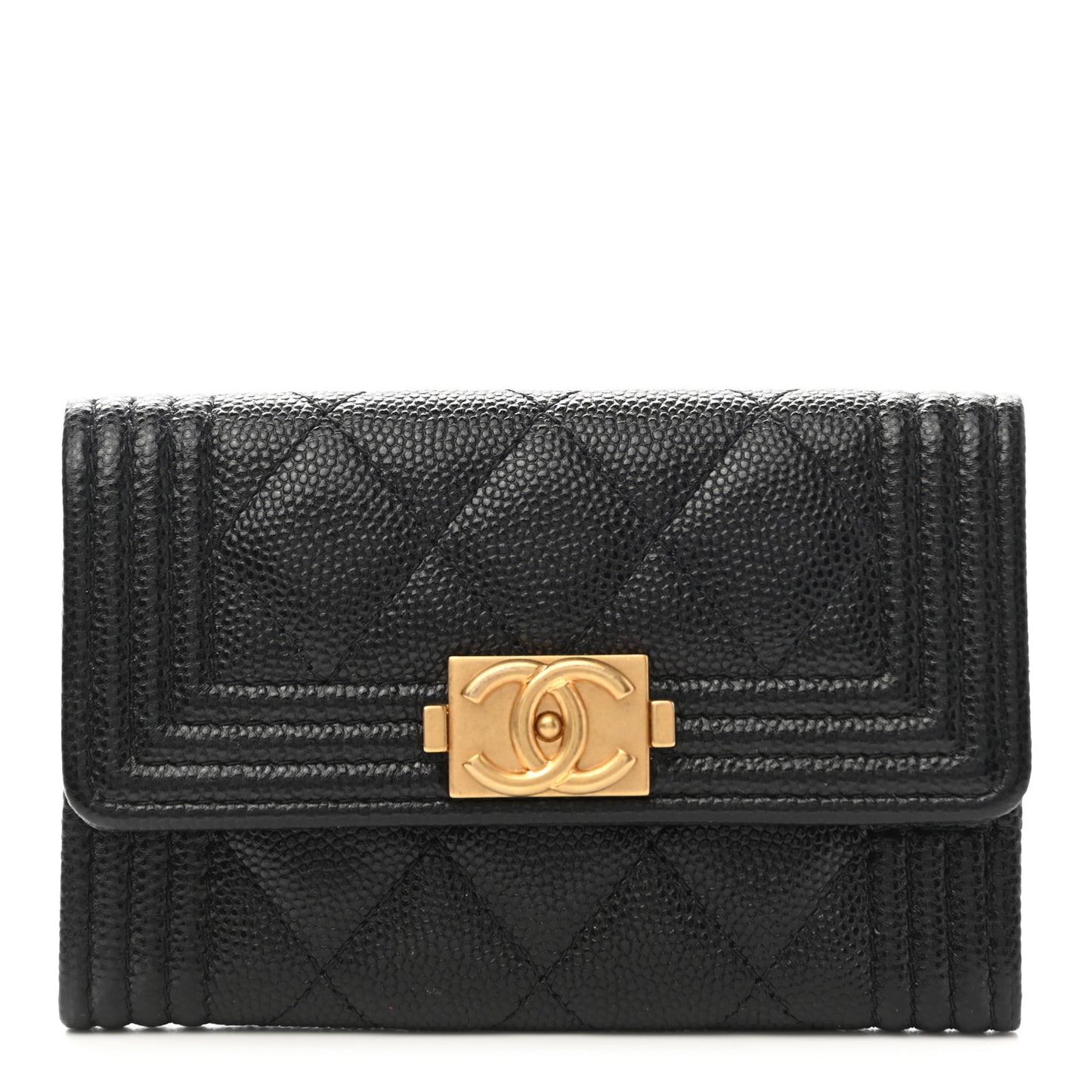 Caviar Quilted Boy Flap Card Holder Black