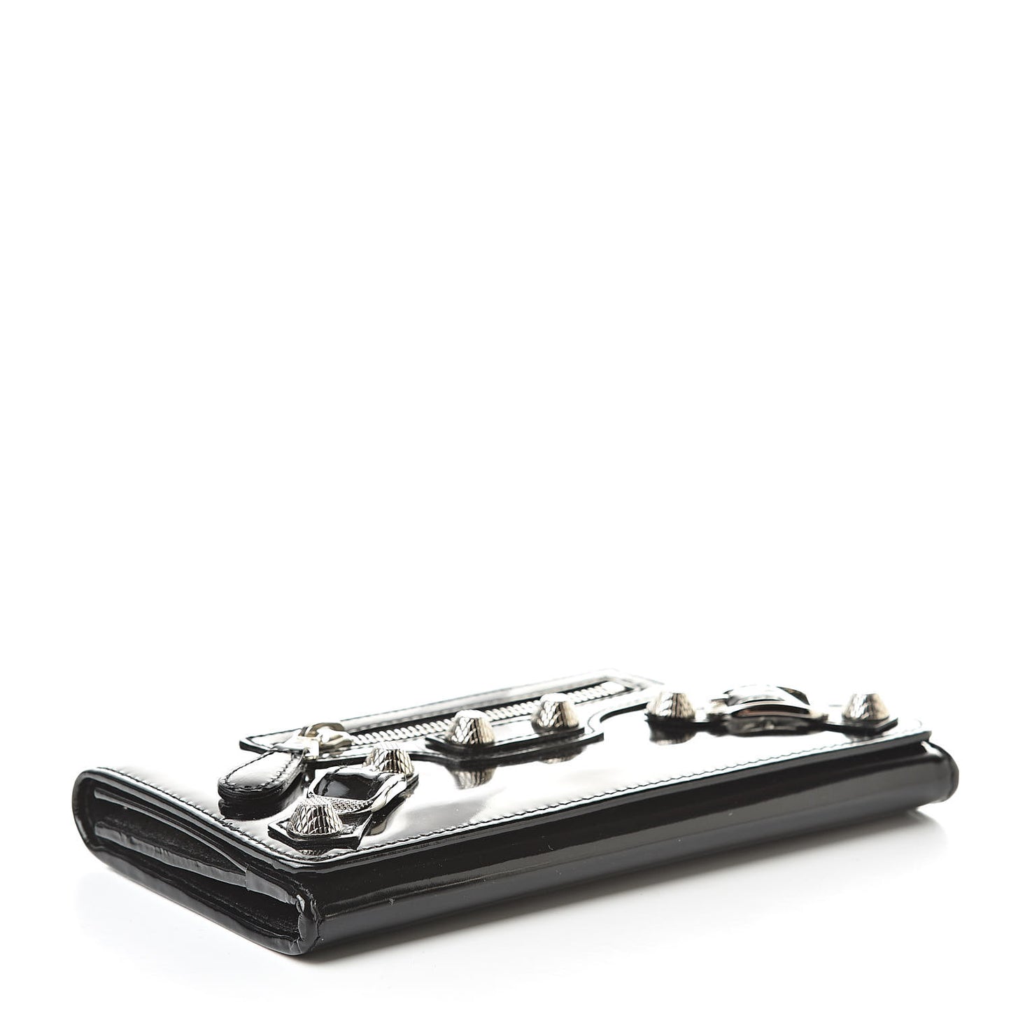 Laminated Calfskin Giant 12 Silver Hardware Money Wallet Black