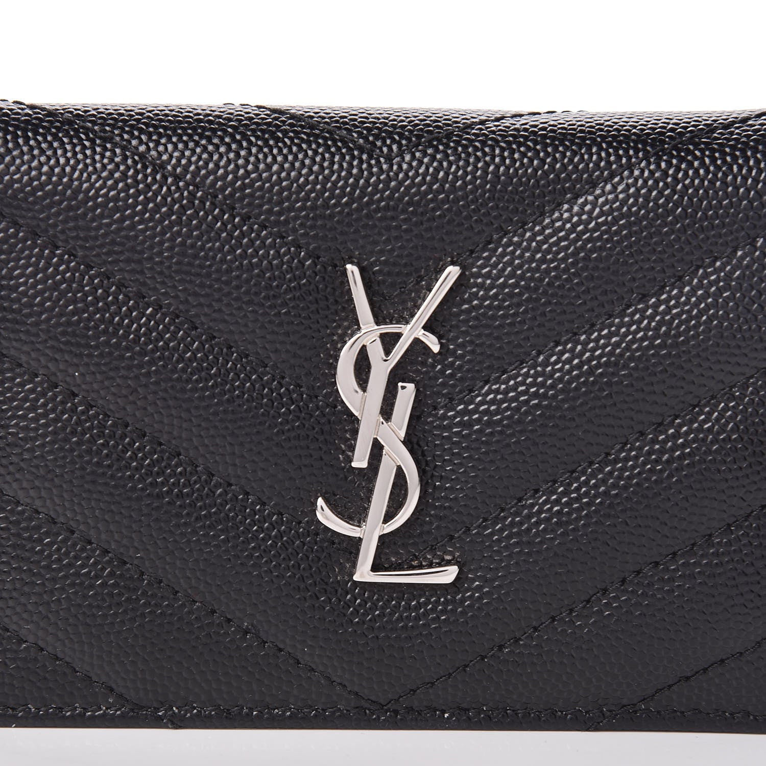 Saint Laurent Grain De Poudre Matelasse Chevron Monogram Card Case Black 9 of 10