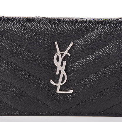 Saint Laurent Grain De Poudre Matelasse Chevron Monogram Card Case Black 9 of 10