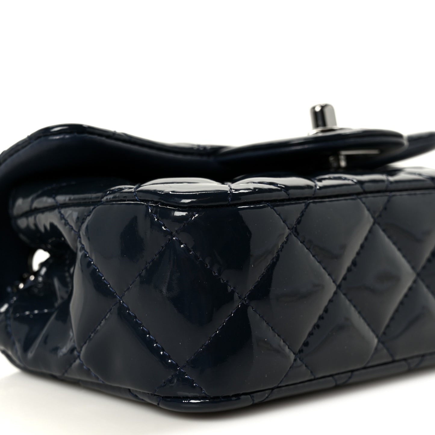 Patent Calfskin Quilted Extra Mini Rectangular Flap Navy Blue