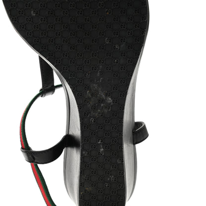 Gucci Calfskin Web Thong Wedge Sandals 36 Black 8 of 8