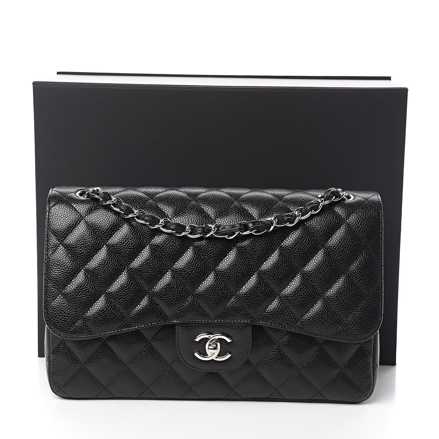 Caviar Quilted Jumbo Double Flap Black