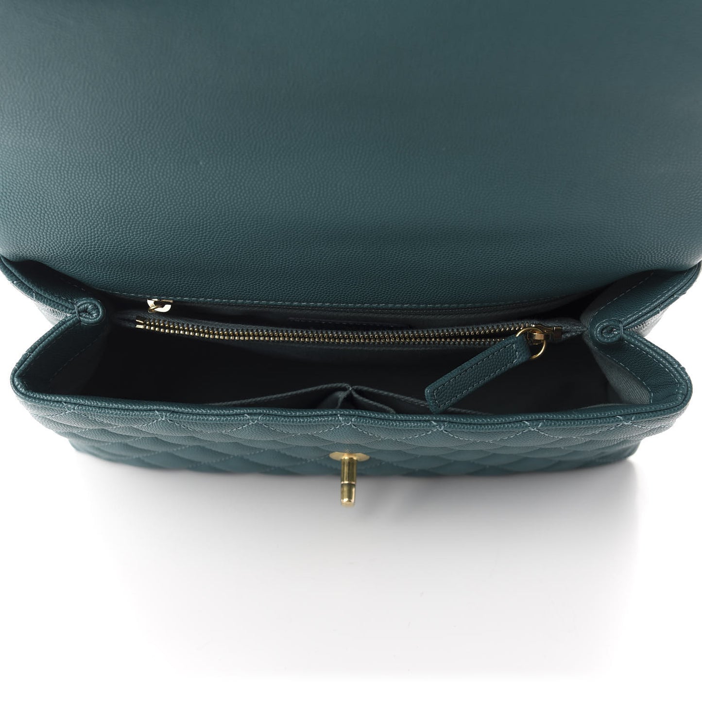 Caviar Quilted Small Coco Handle Flap Dark Turquoise