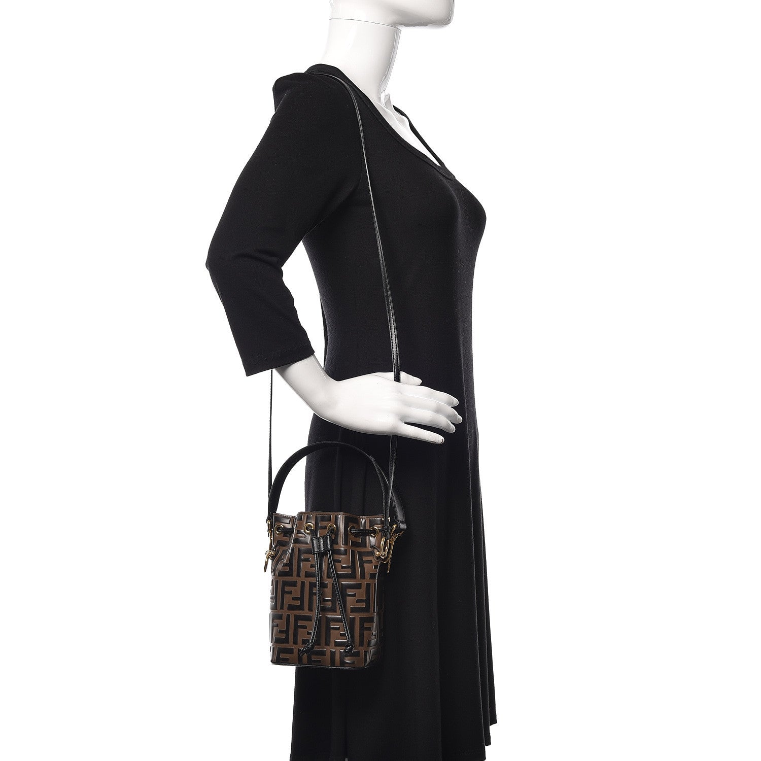 Fendi Vitello Liberty F is Fendi Bi-Color FF 1974 Embossed Mini Mon Tresor Bucket Bag Maya Black 2 of 9