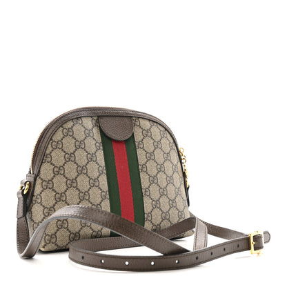 Gucci GG Supreme Monogram Textured Dollar Calfskin Web Small Ophidia Dome Shoulder Bag Beige Ebony New Acero 3 of 12