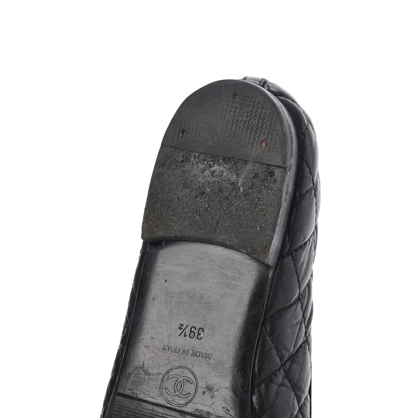 Aged Calfskin Quilted CC Cap Toe Ballerina Flats 39.5 Black