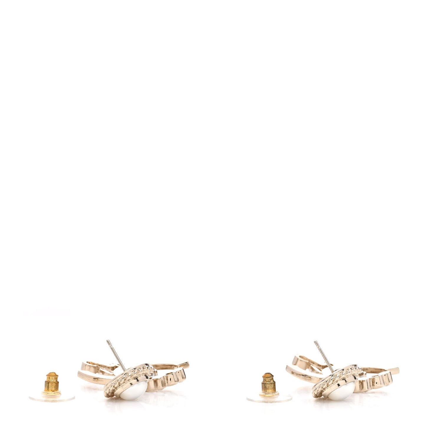 Metal Pearl Crystal Coco Script CC Drop Earrings Gold