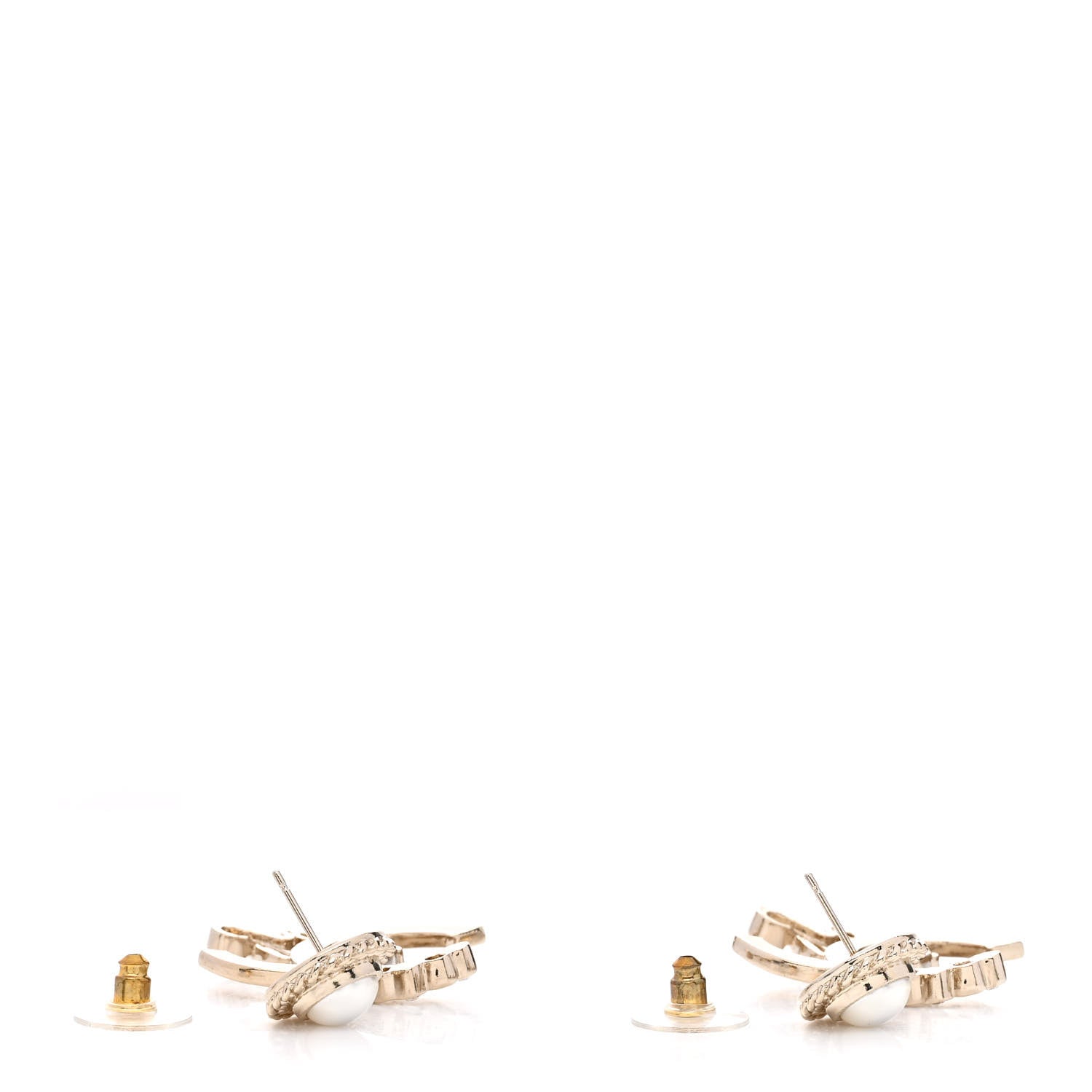 Chanel Metal Pearl Crystal Coco Script CC Drop Earrings Gold 3 of 4