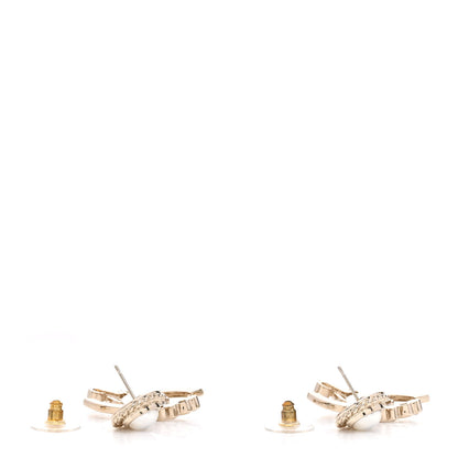Chanel Metal Pearl Crystal Coco Script CC Drop Earrings Gold 3 of 4