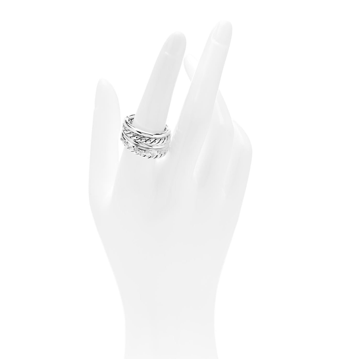 Sterling Silver Diamond 16mm Pure Form Stacked Ring 58 8.25