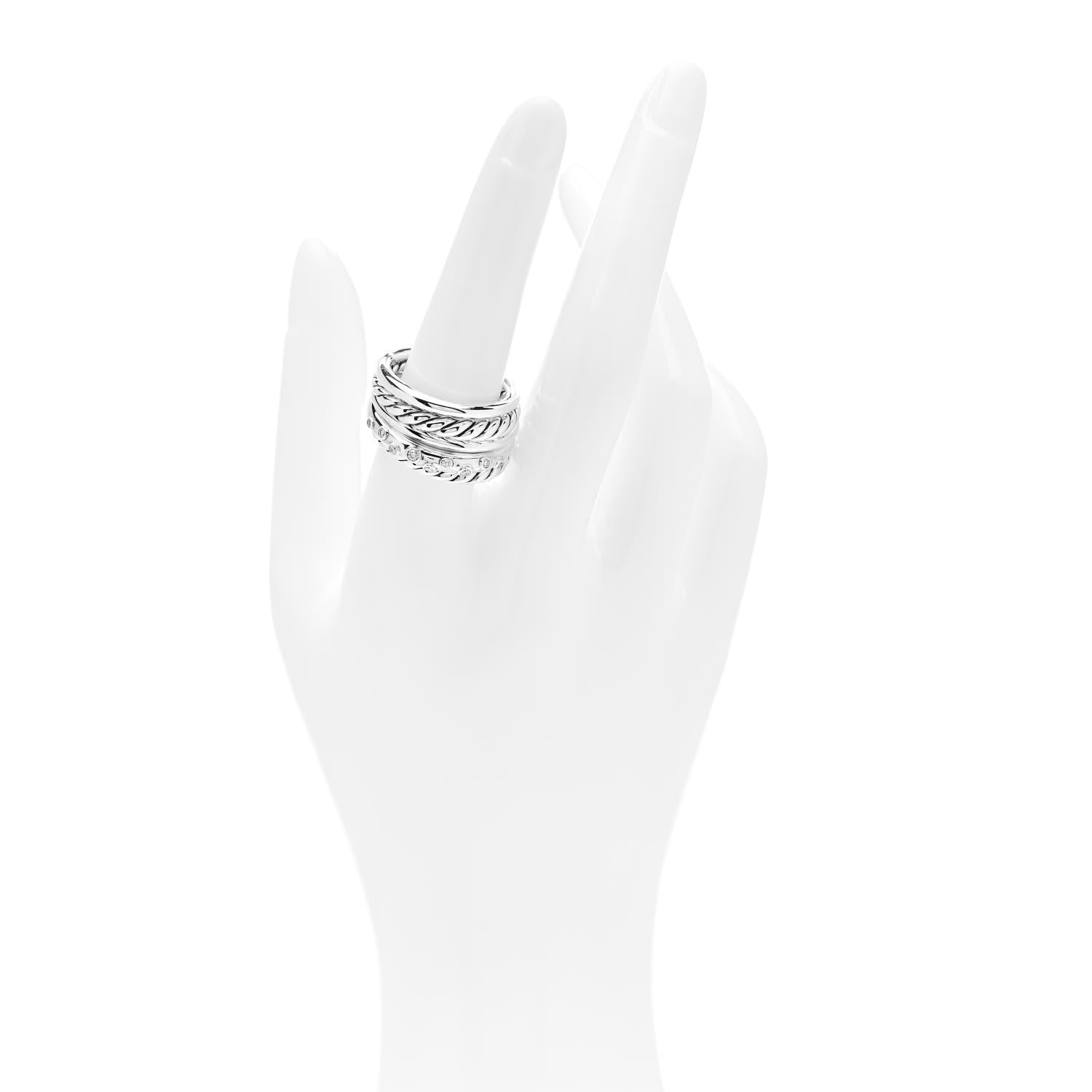 David Yurman Sterling Silver Diamond 16mm Pure Form Stacked Ring 58 8.25 2 of 4