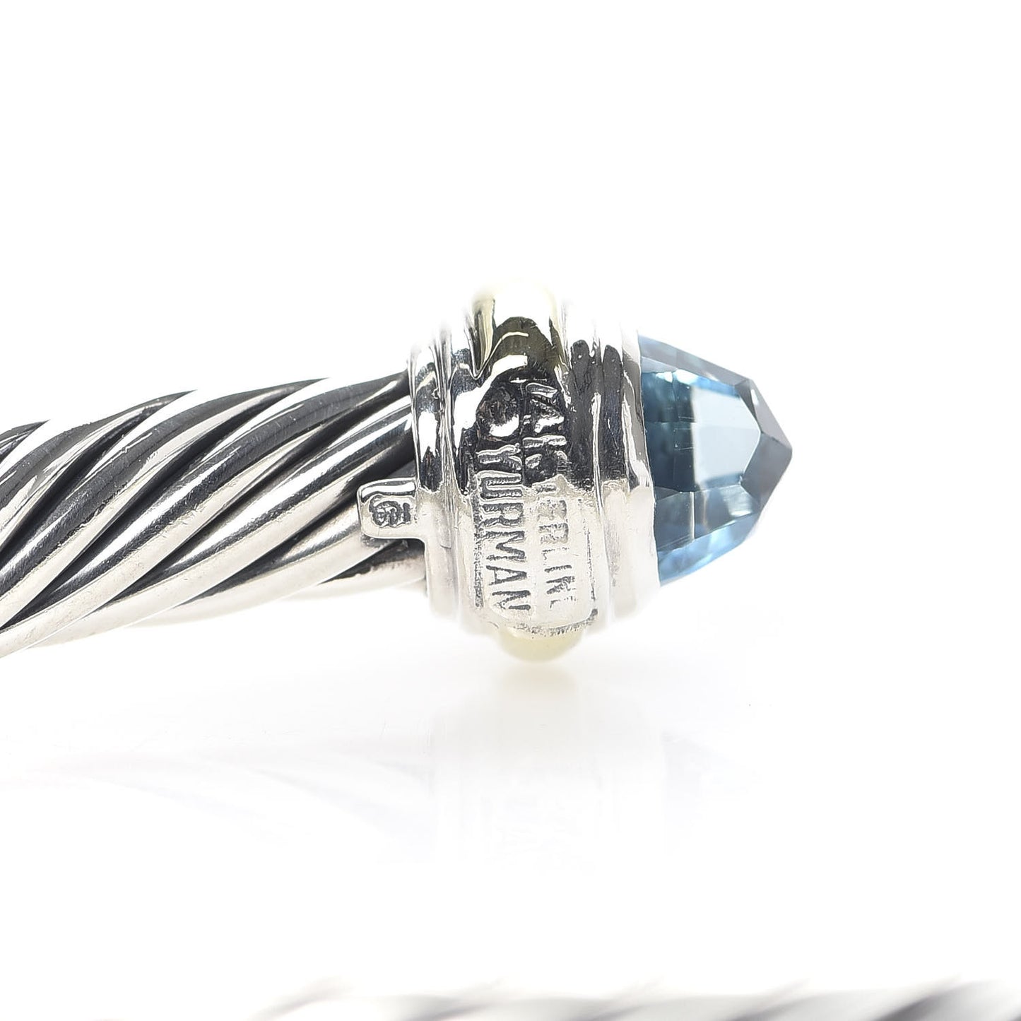 Sterling Silver 14K Yellow Gold Blue Topaz 7mm Cable Classics Bracelet
