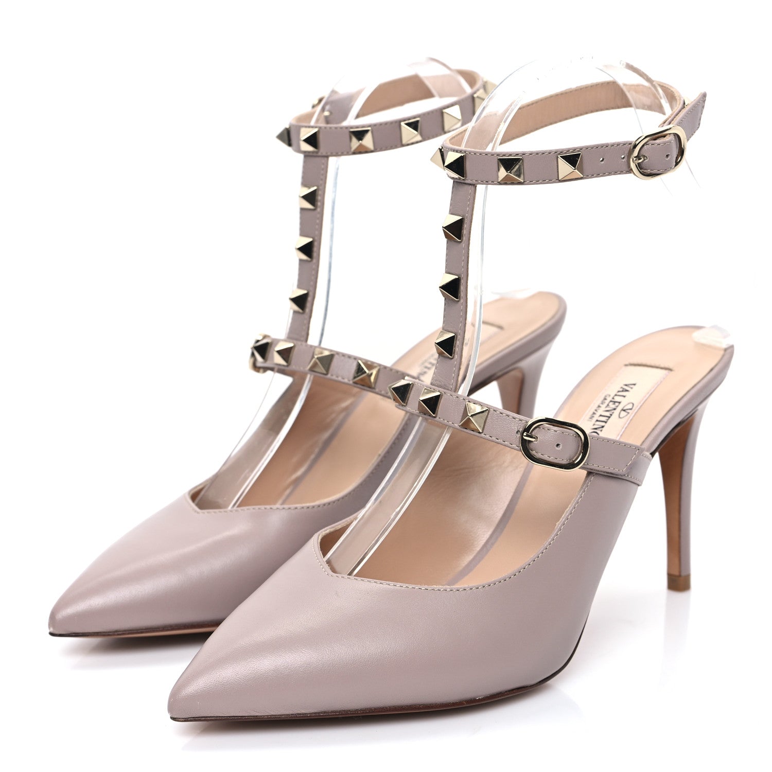 Valentino Garavani Nappa Rockstud Ankle Strap 85mm Open Back Pumps 36.5 Poudre 3 of 9