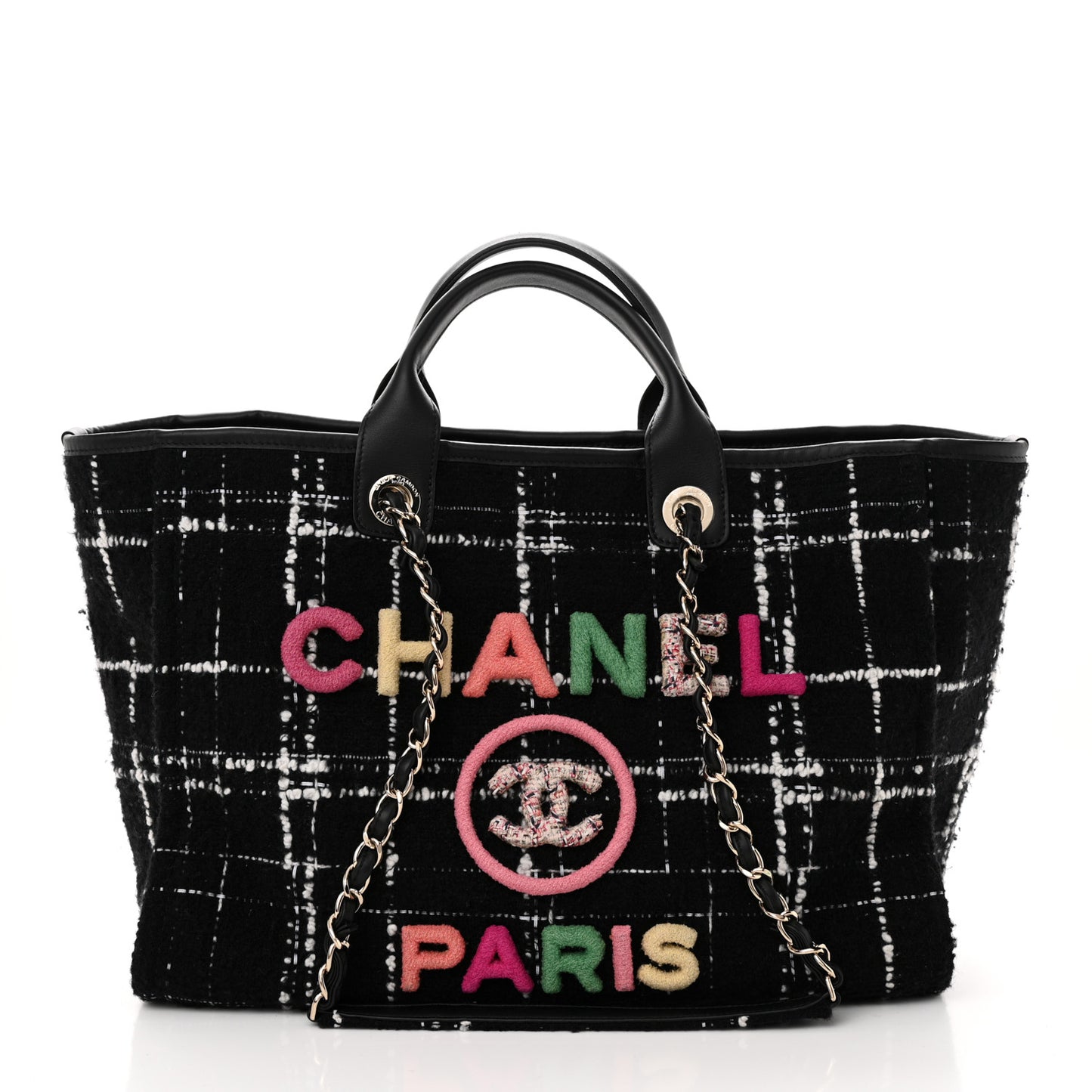 Tweed Medium Deauville Tote Black White Multicolor