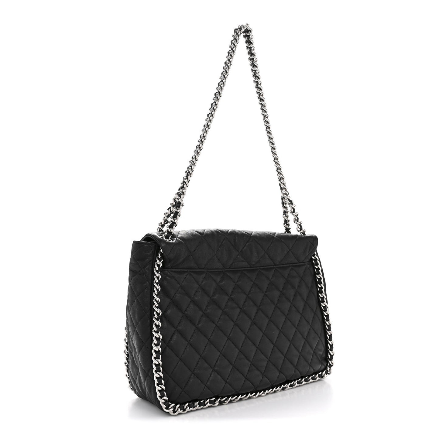 Washed Lambskin Quilted Maxi Chain Around Flap Black